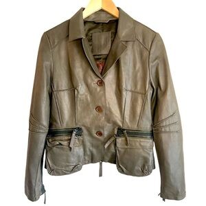 K-Yen Dark Green Leather Button Up Jacket Size Medium